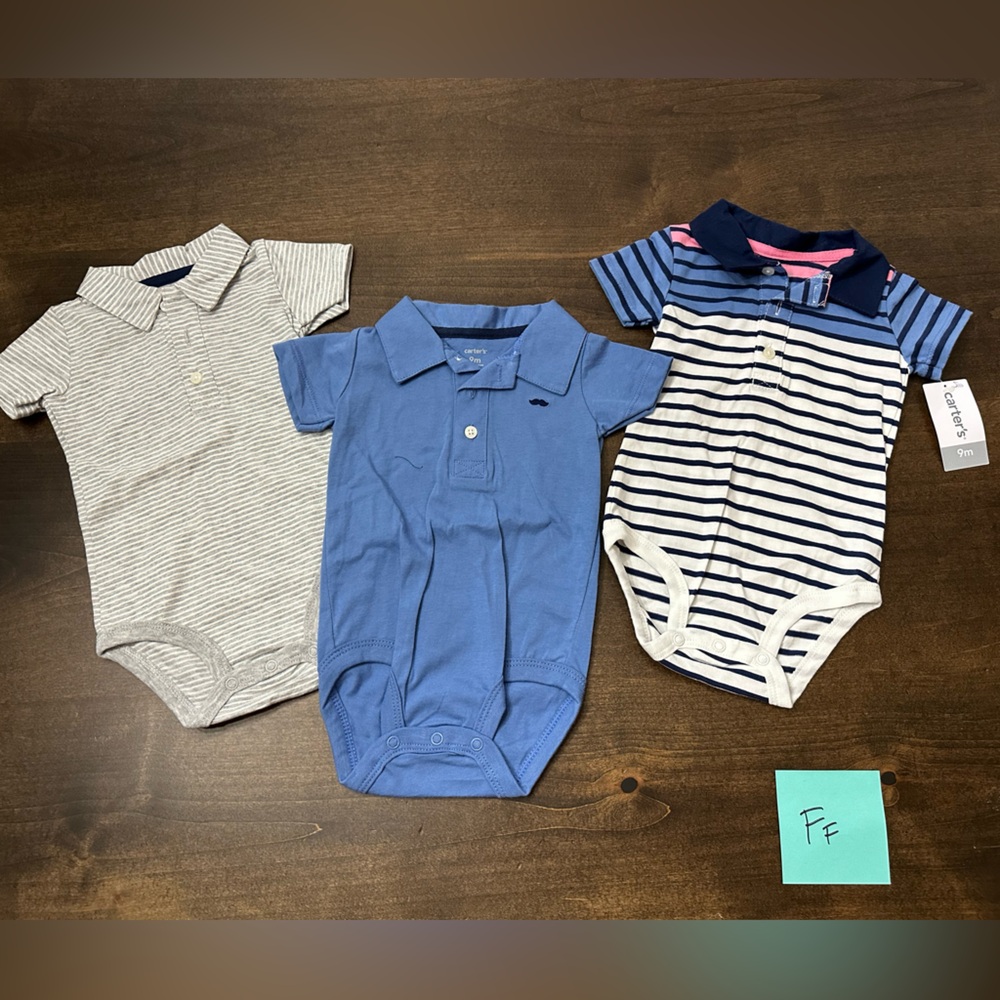 9 month NWT Blue and Striped Kids Polo Bodysuit Set